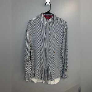 Tommy Hilfiger Men’s navy and white Striped Button-Up Shirt size Large